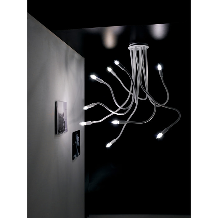 Plafoniera LOVER bianca in metallo e silicone nove lampadine E14