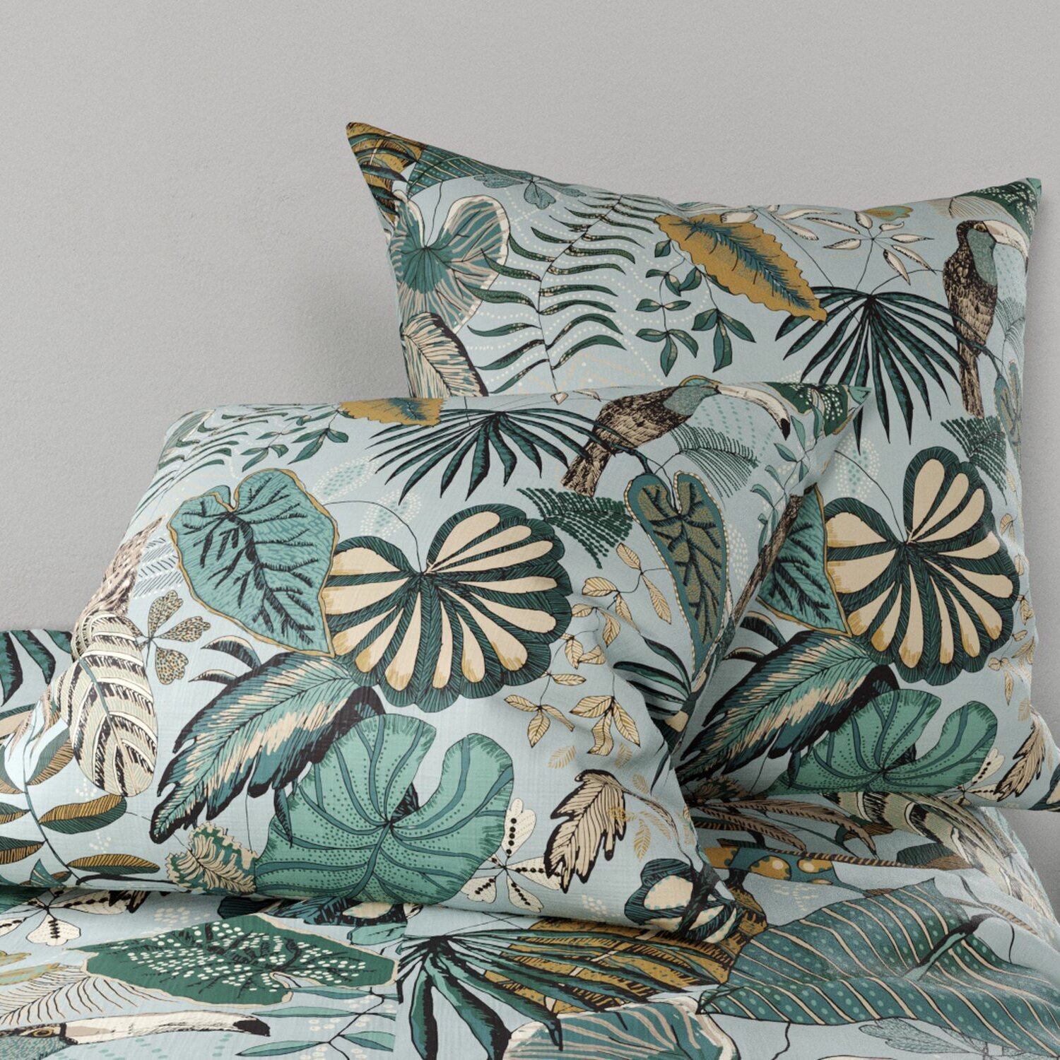 Parure housse de couette imprimé 100% coton - cancun - bleu