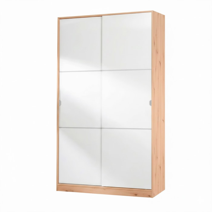 Armadio Guardaroba Con Ante Scorrevoli Salvaspazio 5 Ripiani E Asta Appendiabiti 120 x 50 x 200 Cm Colore Bianco E Rovere Nodi