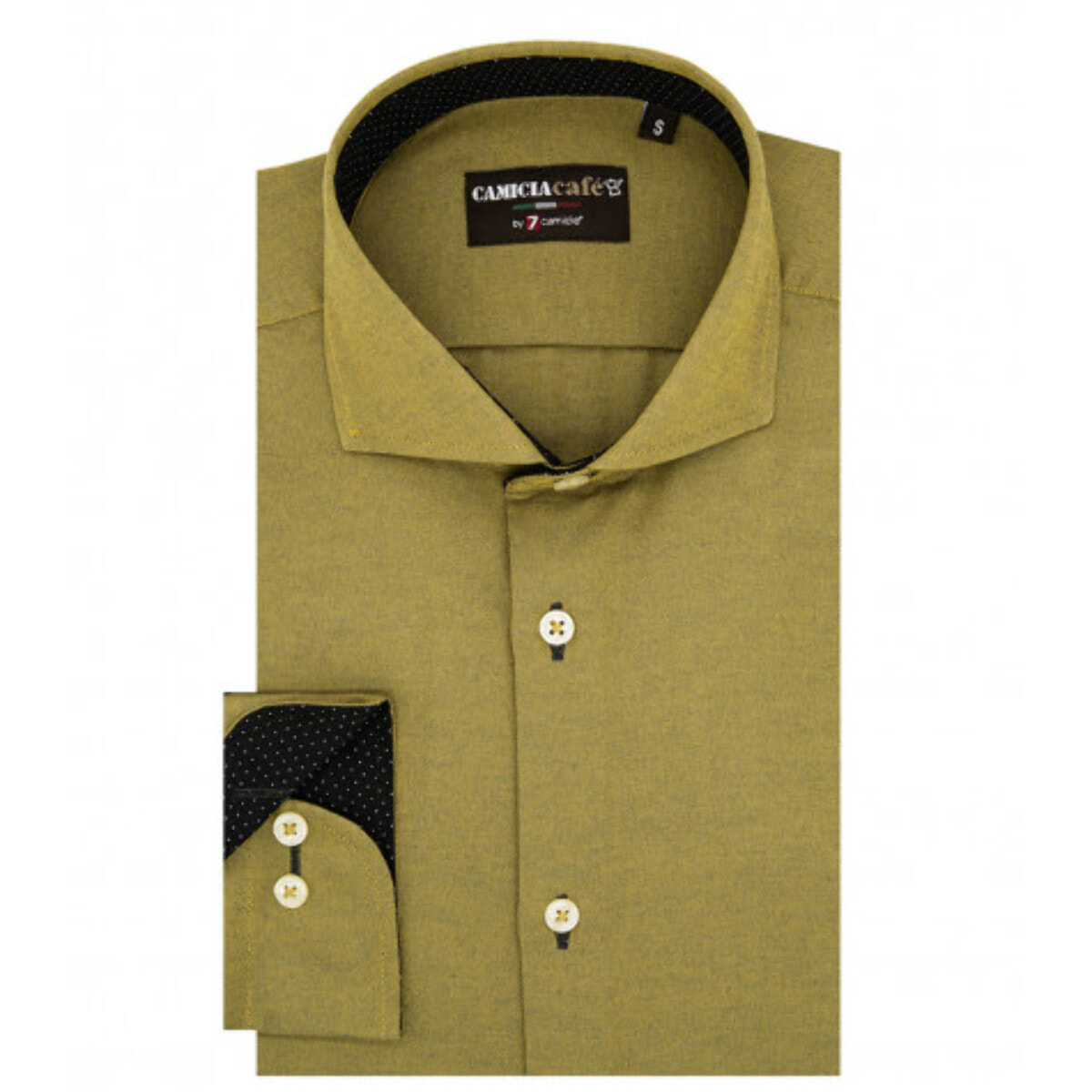 Camicia Uomo 1 Bottone Francese Slim Cotone Poliestere Giallo Ocra