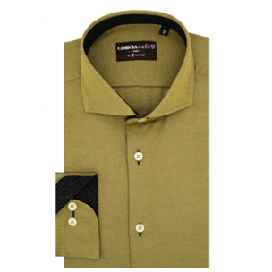 Camicia Uomo 1 Bottone Francese Slim Cotone Poliestere Giallo Ocra