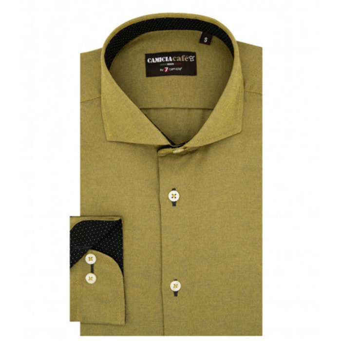 Camicia Uomo 1 Bottone Francese Slim Cotone Poliestere Giallo Ocra
