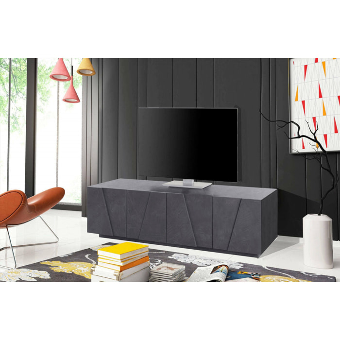 Mobile da soggiorno Porta TV, Made in Italy, Supporto per TV da salotto a 4 ante con dettaglio, cm 162x44h46, colore Grigio Ardesia