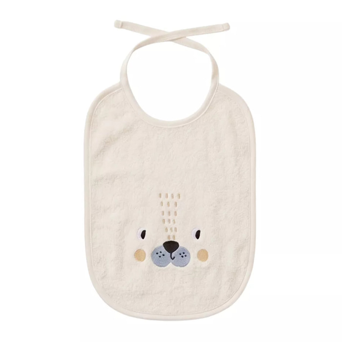 Bavoir enfant pur coton 420 g/m² brodé jaune beige Petit lion angora