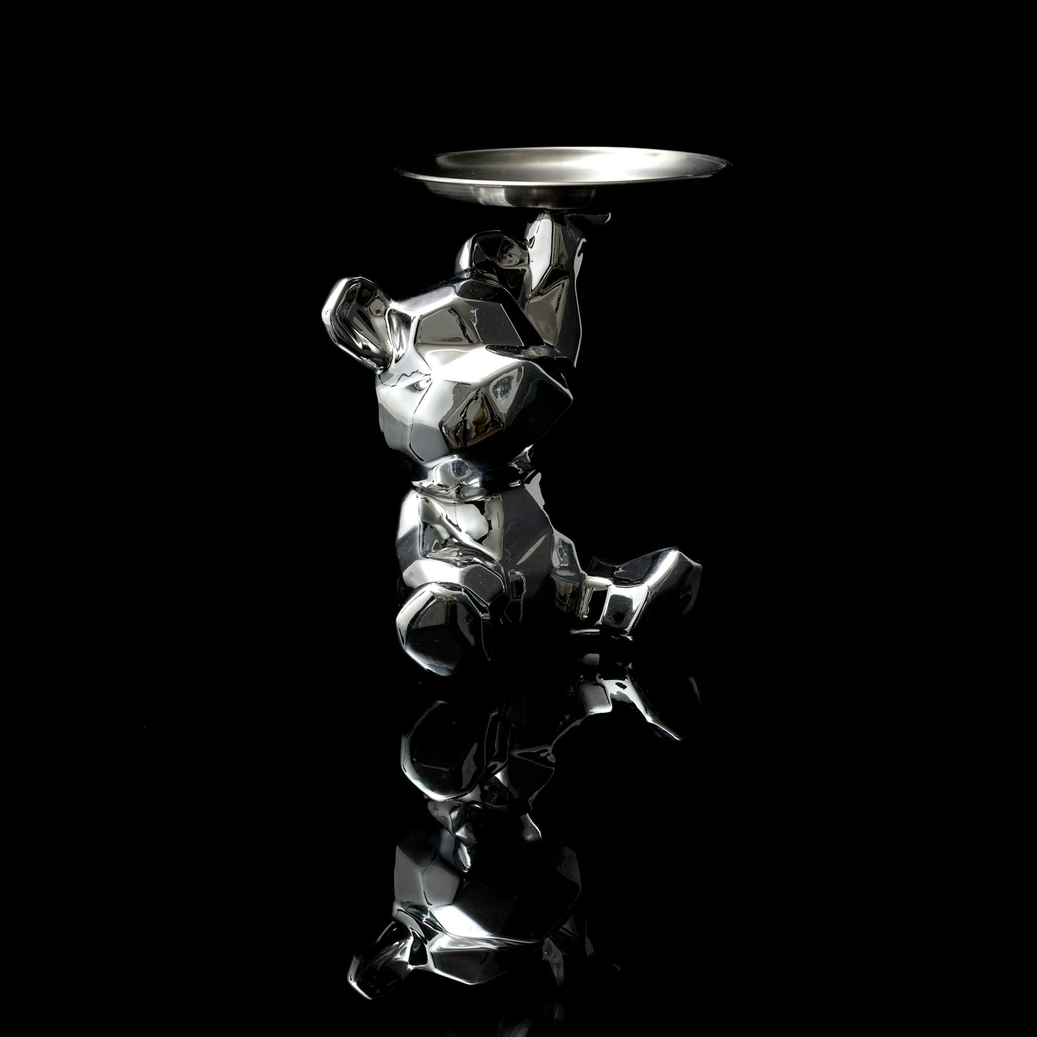 Statue Ourson Vide Poche Argent H12cm
