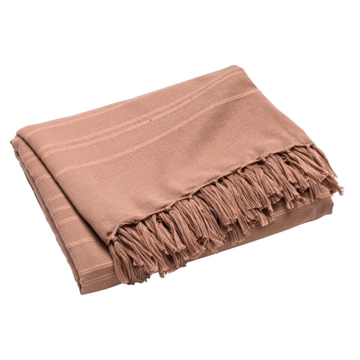 Plaid coton à franges grand format - Rose