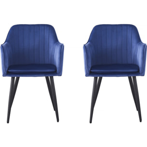 Lot de 2 chaises "Velma" en velours avec accoudoirs - Bleu