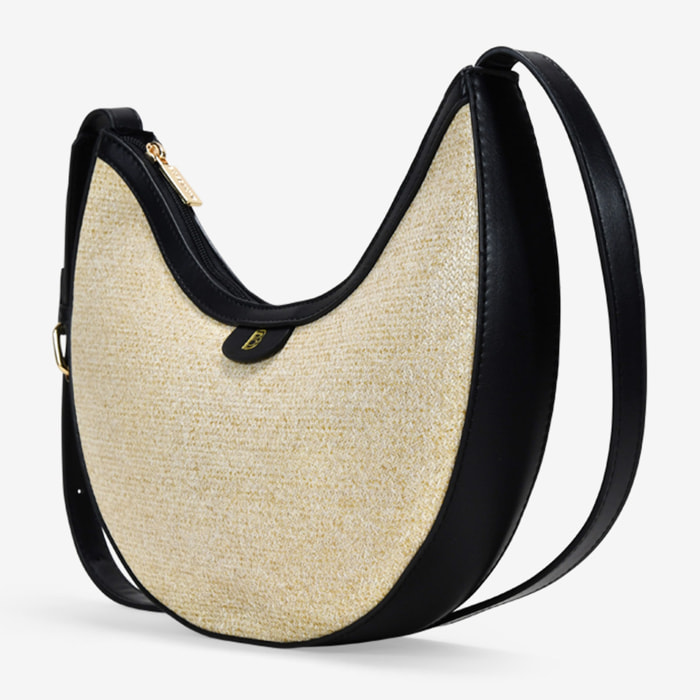 Bolso de hombro beige en rafia