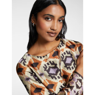Elena Mirò - Blusa in raso dalla stampa etnica - Beige