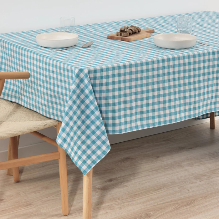 Nappe en tissu 100% coton Vichy Bleu Clair