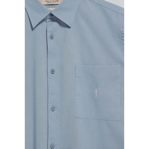 Camicia celeste a maniche corte in lino-cotone con ricamo Rigby Go