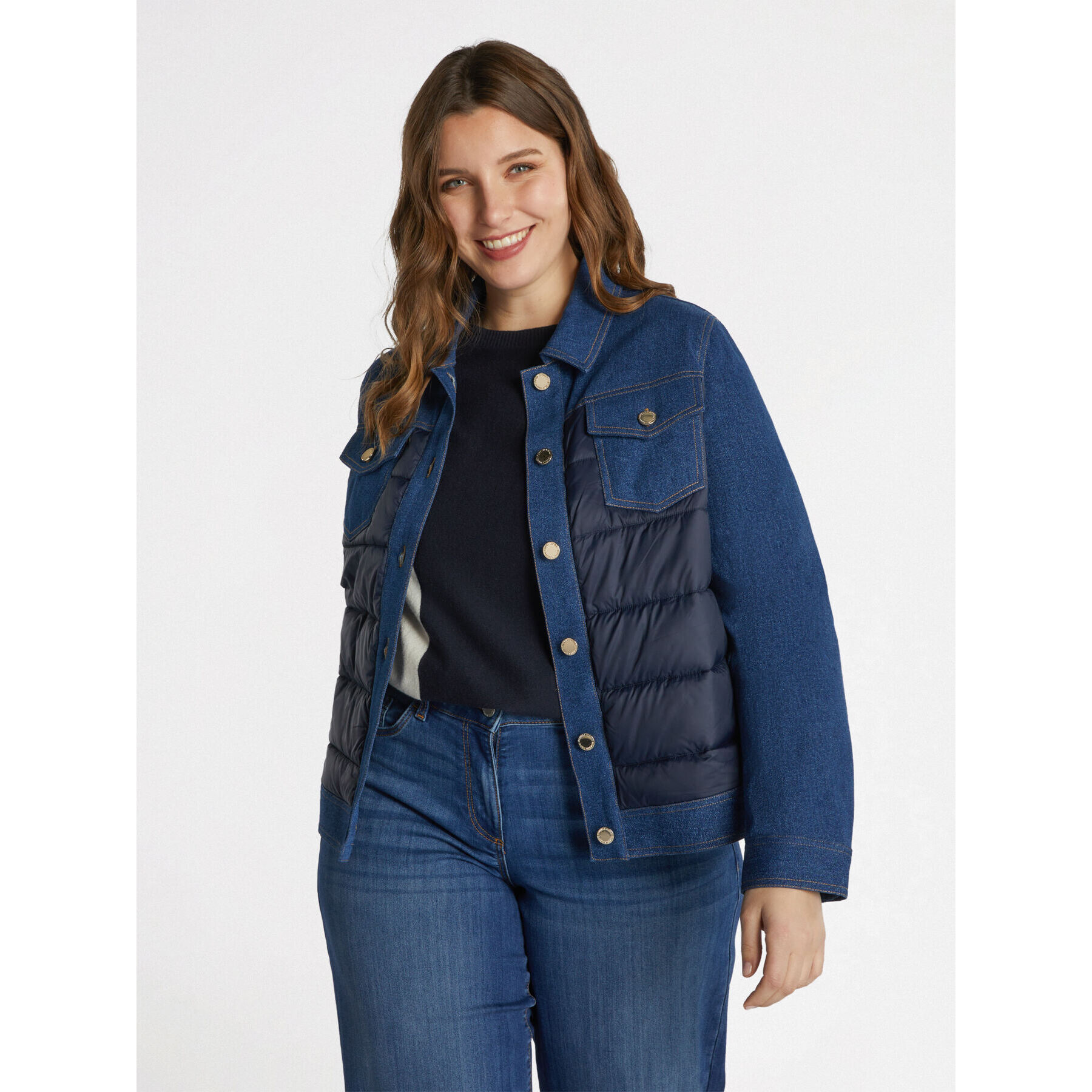 Fiorella Rubino - Giubbotto bimaterico con imbottitura in Sorona® Aura - Blu