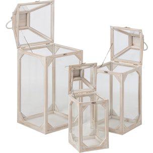 J-Line lanterne - bois de pin - beige - set de 3