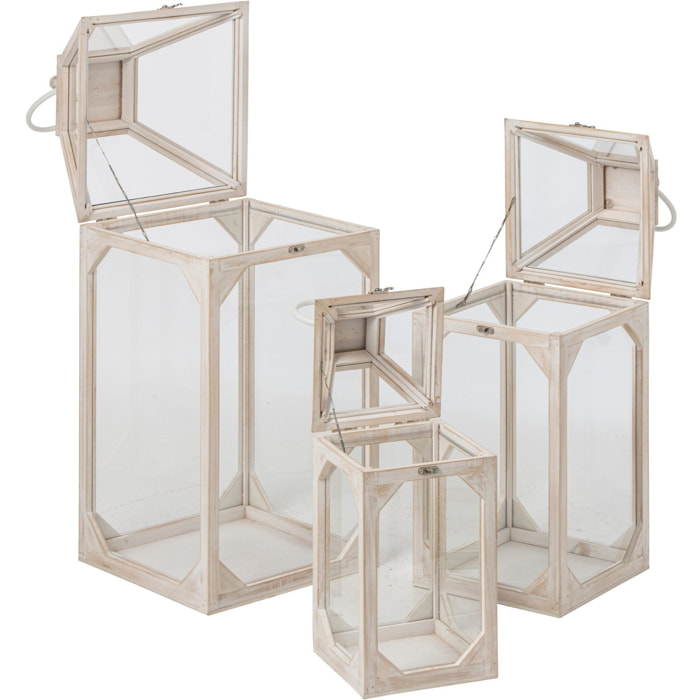 J-Line lanterne - bois de pin - beige - set de 3