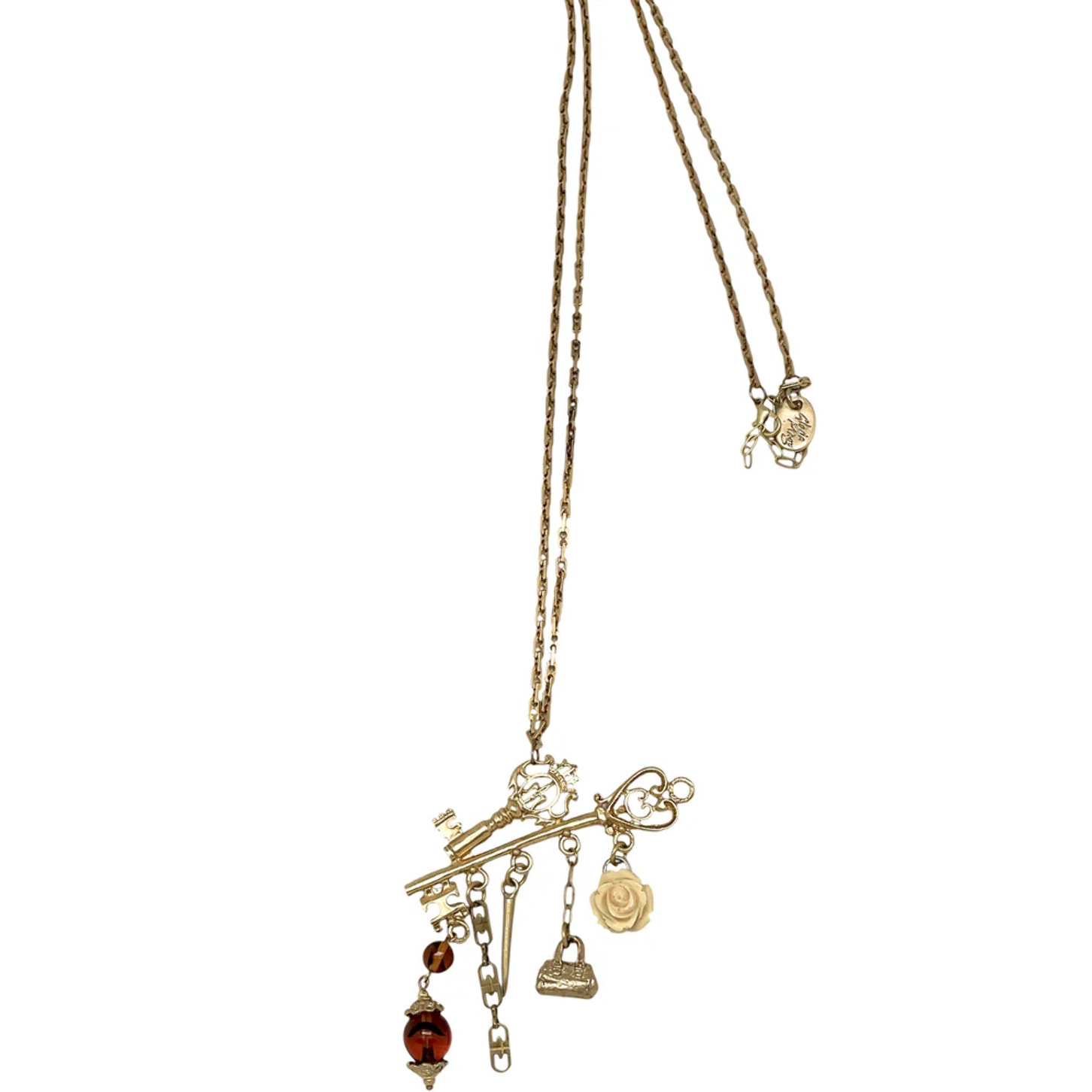 Collar largo Key Club charms pendant en dorado chapado latón