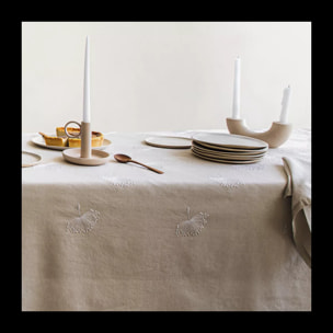 Serviette lin & coton lavé brodé beige Brise d'ete naturel