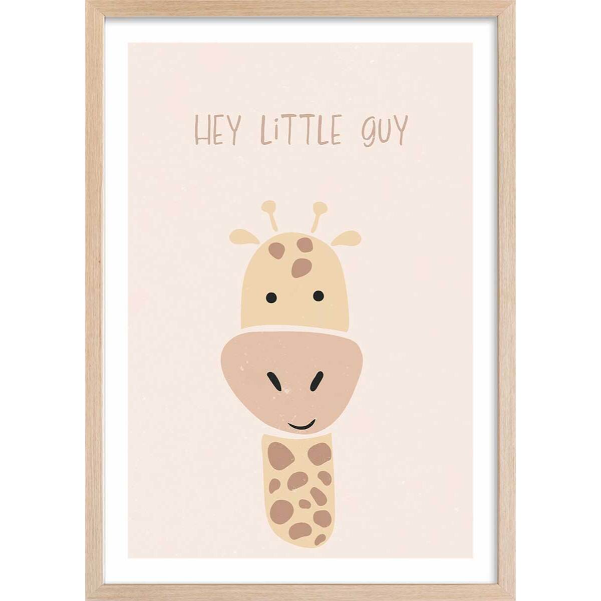 Affiche enfant girafe Affiche + cadre en bois - Chêne