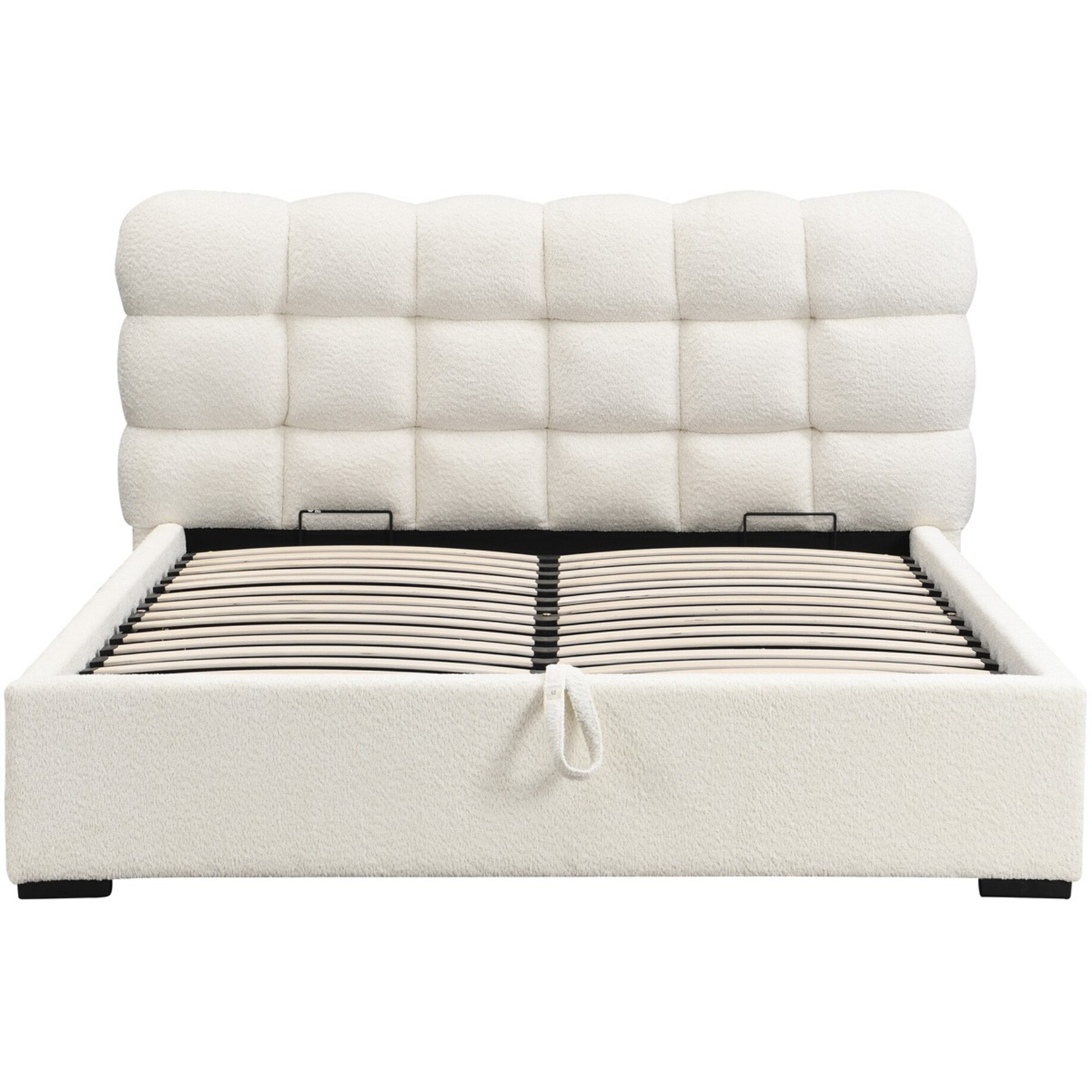 Lit coffre avec tête de lit en tissu bouclé - LOLA