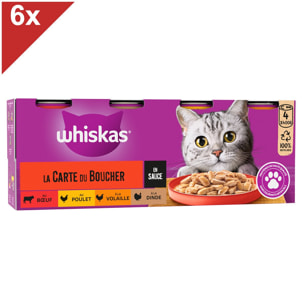 WHISKAS 24 Boîtes en sauce 4 variétés pâtée pour chat 400g (6x4)