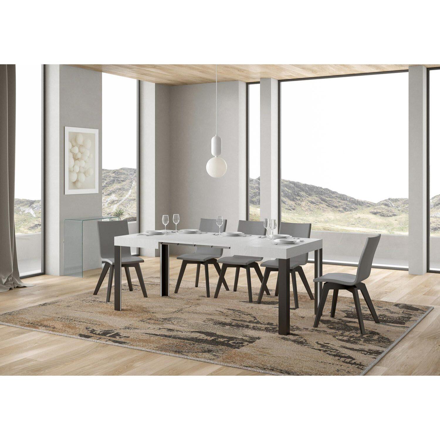 Mesa extensible 80x120/204 cm Linea Fresno Blanco estructura Antracita