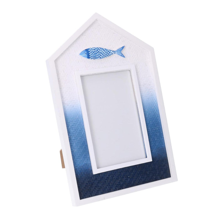 Portafoto da tavolo in legno mare blu e bianco cm18x1,2h28