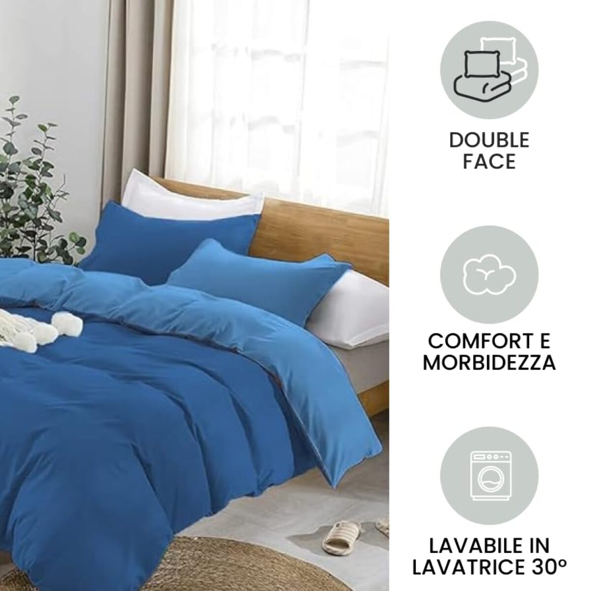 Parure Copripiumino Bicolore una Piazza e mezza, Set Sacco Copripiumino in Cotone con una Federa