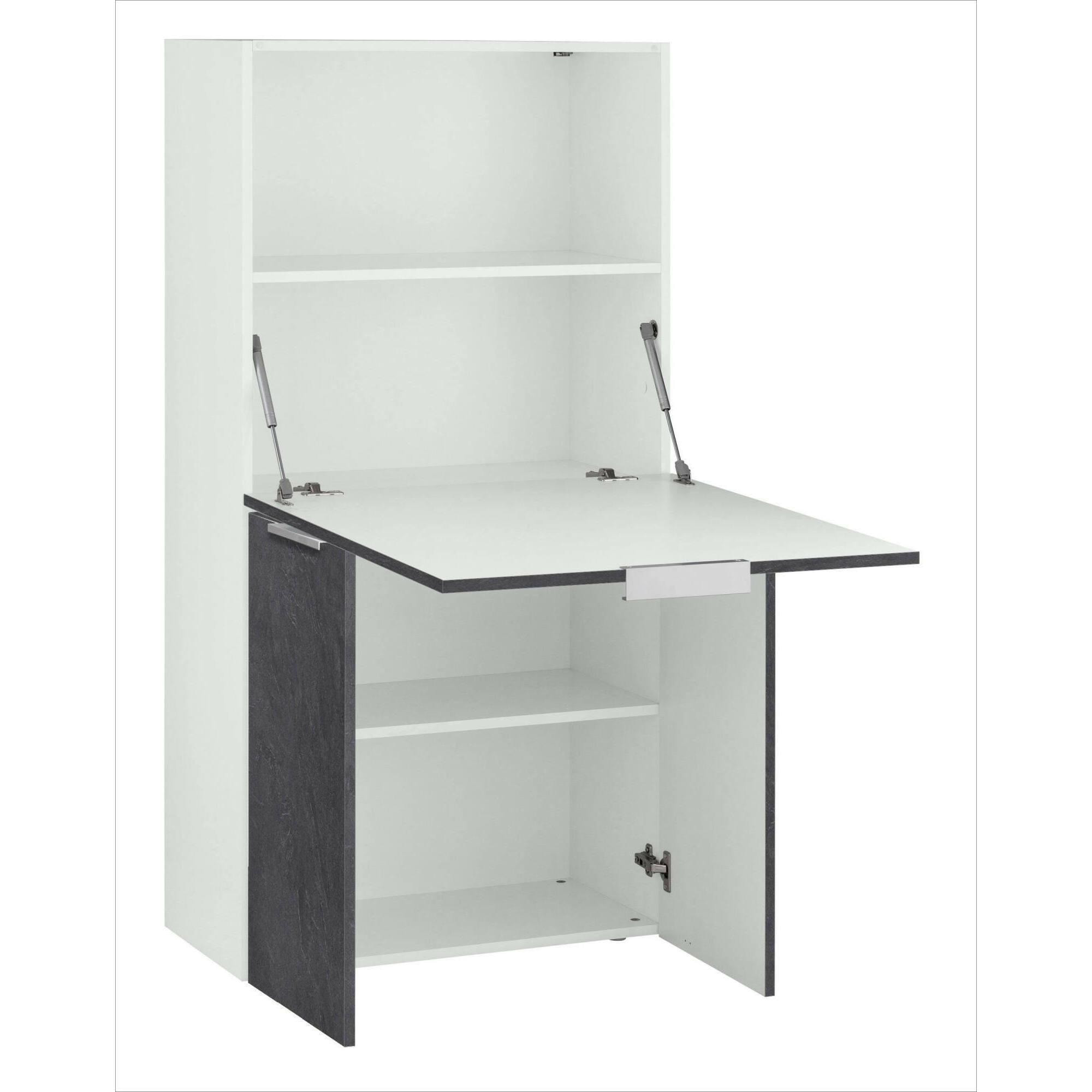 Scrivania Dcambiagh, Mobile multiuso con scaffali e piano da lavoro, Tavolo multiuso per ufficio, Scrivania salvaspazio multi posizione, 100% Made in Italy, cm 70x35h140, Bianco e Ardesia