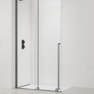 X-MOTION 110x200cm Paroi en verre coulissante Crystal Glass® 8 mm anticalcaire, avec bras et profilés Gun métal (SATBWIXM110GM)