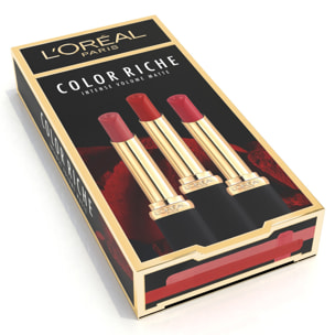 L'Oréal Paris - Coffret 3 Rouges à Lèvres - Mat et repulpant - Color Riche - Teintes : Nude Independant (640), Rouge déterminati