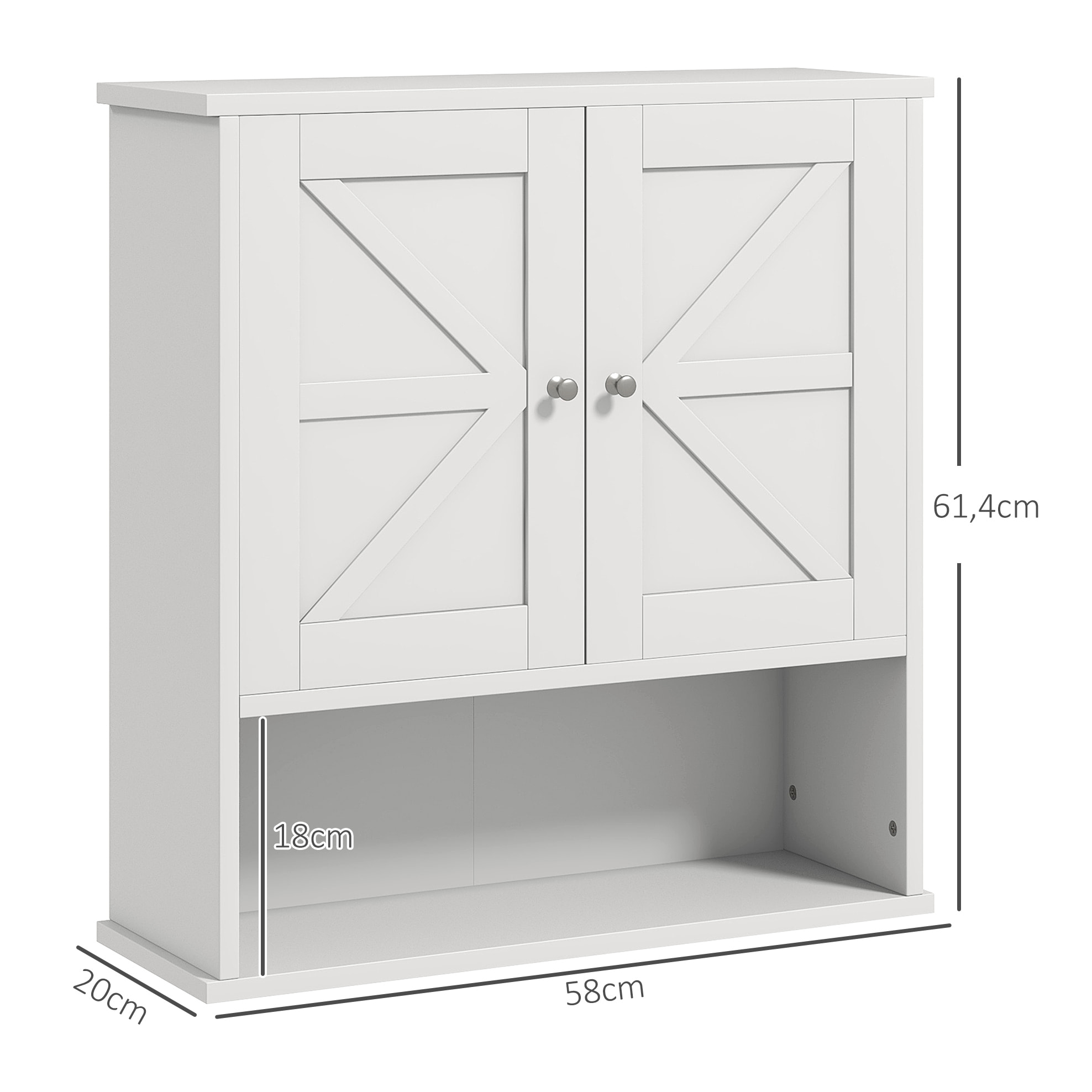 Armario de Baño de Pared, Mueble de Baño Colgar Rústico con Compartimento, Estante Ajustable, 2 Puertas, para Cocina, Lavadero, sobre el Inodoro, Blanco