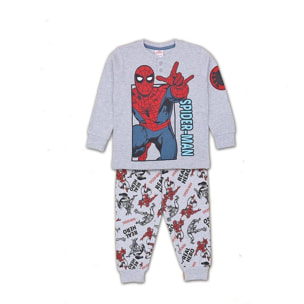 Spiderman Pigiama Lungo Autunno Inverno Grigio Lui Marvel Grigio