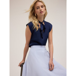 Motivi - Blusa de satén con lazo - Azul