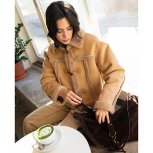 Chaqueta corta de mujer efecto piel vuelta de mujer