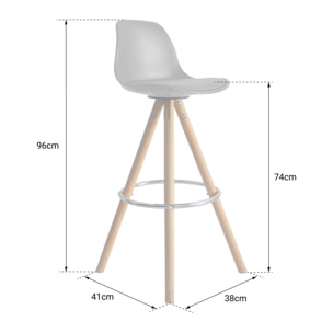 Lot de 2 tabourets scandinaves TOBIAS gris avec coussin