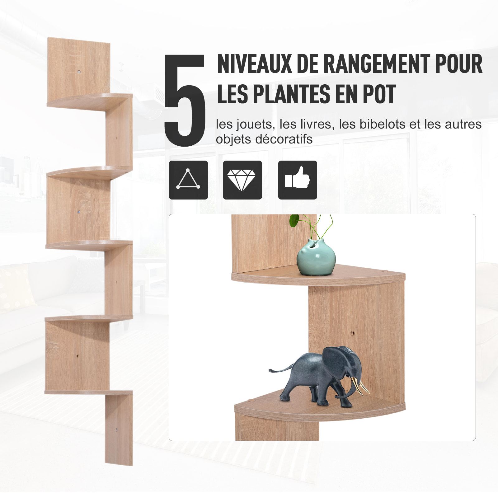 Etagère d'angle design zig zag 5 niveaux