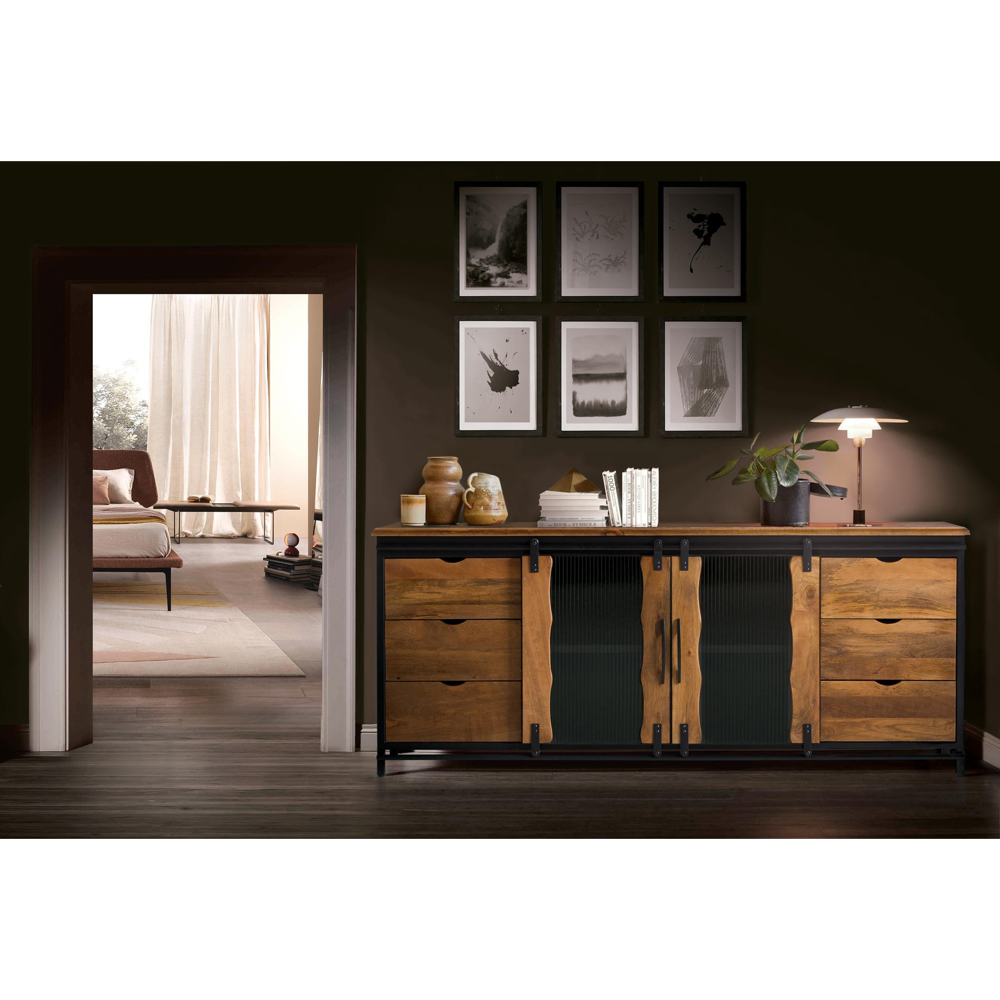 Aparador de Madera de Mango, Metal Estilo Industrial