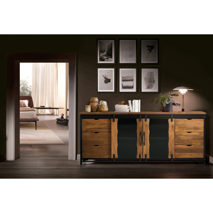 Aparador de Madera de Mango, Metal Estilo Industrial
