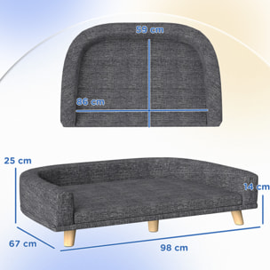 Canapé chien lit pour chien design scandinave coussin déhoussable dim 98L x 67l x 25H cm pieds bois tissu polyester anthracite