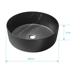 Vasque à poser ronde en céramique noire mat effet marbre 36x12 cm - BLACK MARBLE
