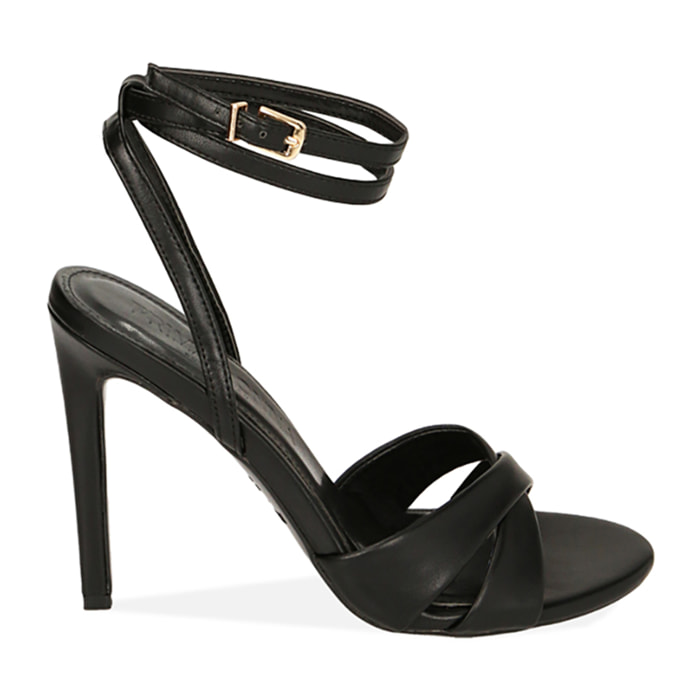 Sandalias negras con tira, tacón de 10,5 cm