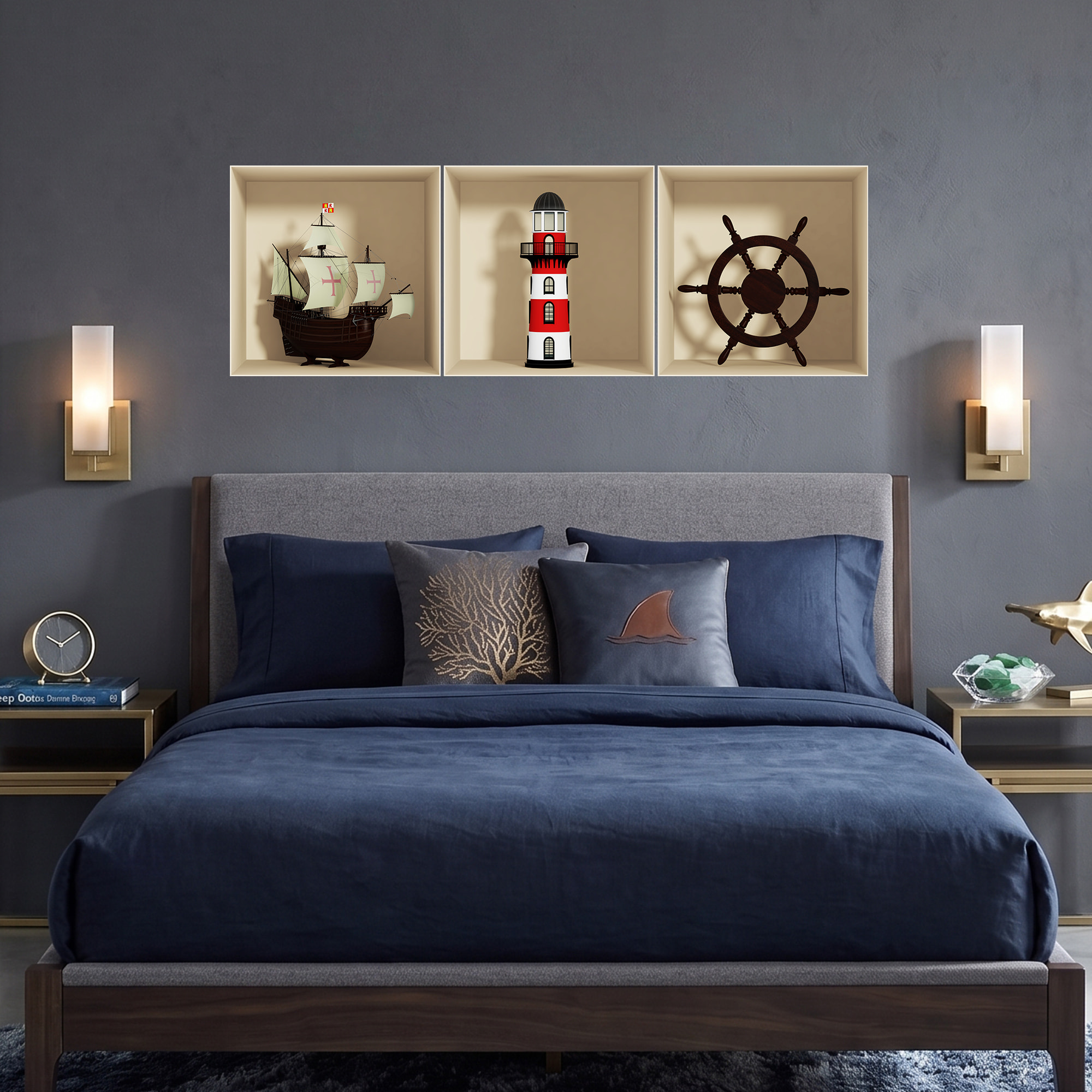 Stickers muraux 3D | Sticker Mural Autocollant effet 3D Décoration maritime - Stickers adhésifs 3D Chambre Salon Trompe l'oeil