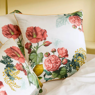 Housse de couette percale de coton lavé imprimé rose jaune Citrons de menton romance