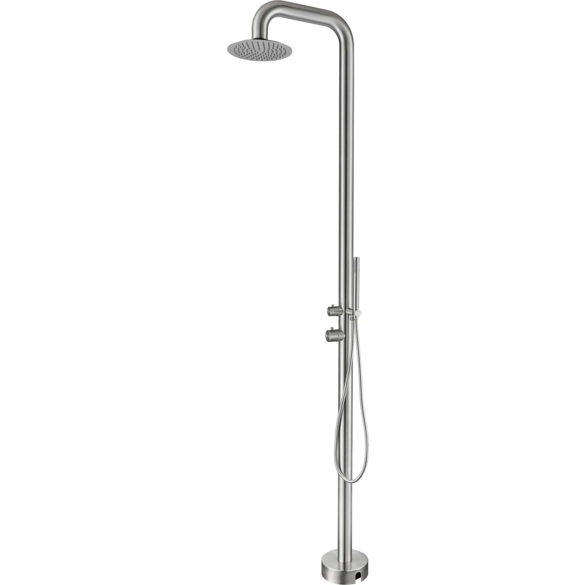 Douche extérieure acier inoxydable 316L, eau chaude/froide, tête de douche orientable 25 cm, douchette à main, brossé (TS1008)