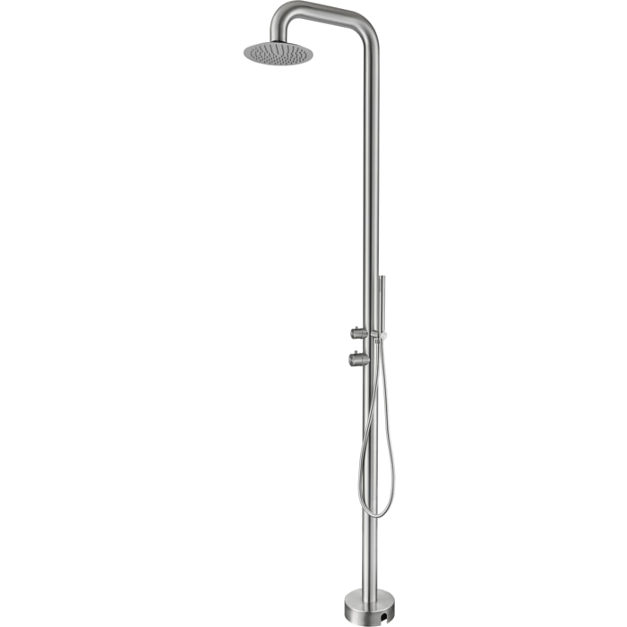 Douche extérieure acier inoxydable 316L, eau chaude/froide, tête de douche orientable 25 cm, douchette à main, brossé (TS1008)