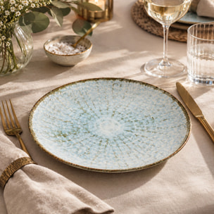 Lot de 6 assiettes plates 26cm en faience bleu et blanc MINERAL