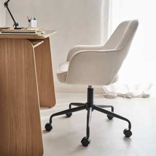 Chaise de bureau à roulettes bouclettes blanche. Jim. L 60 x P 62 x H 89 / 99cm.