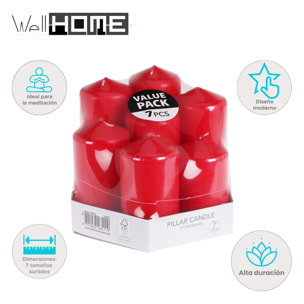 set de velas rojas sin esencia: 7 tamaños surtidos en caja retractilada