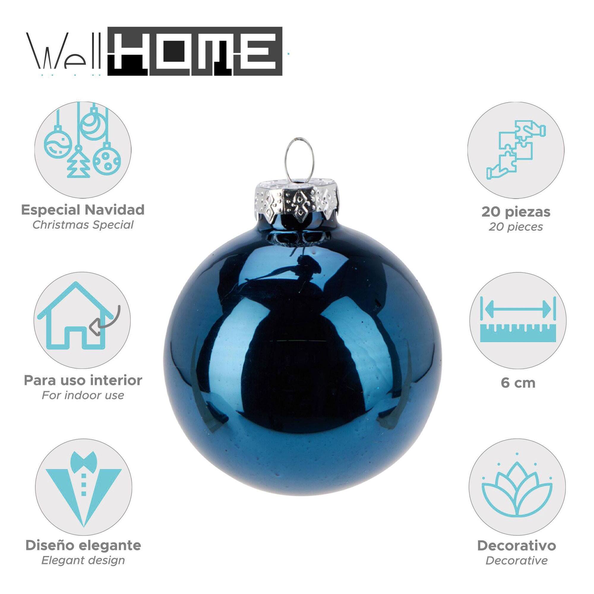 juego de 25 bolas de navidad color azul - brillantes