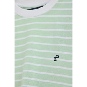 Maglietta a righe menta e beige con monogramma ricamato