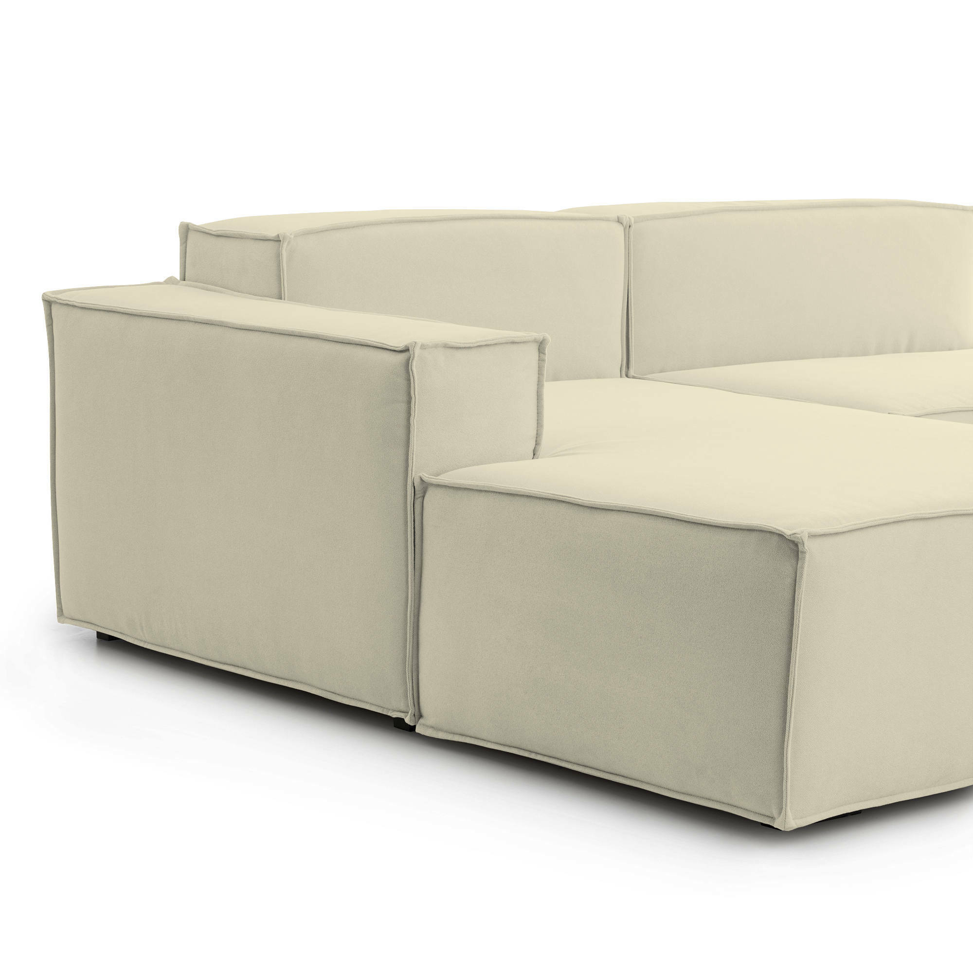 Divano fisso Licia, Divano componibile a 4 posti con penisola sinistra, 100% Made in Italy, Sofà moderno in tessuto, Cm 340x170h70, Beige